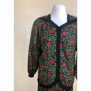 Vintage 80s Diane Freis skirt suit rose print